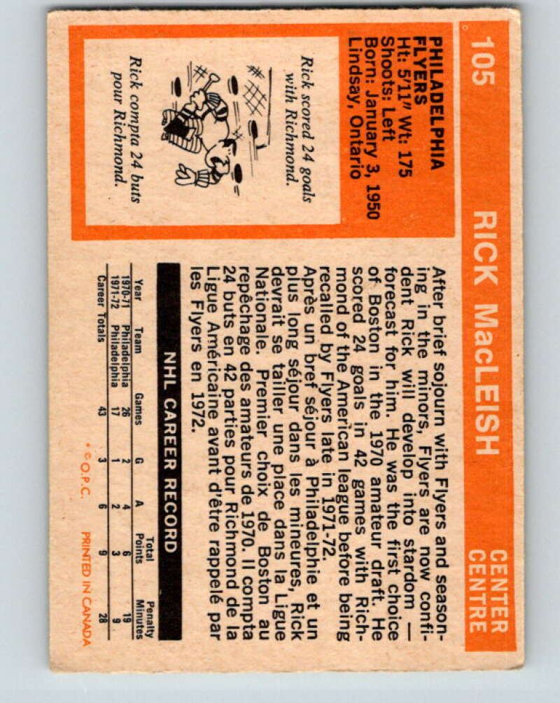 1972-73 O-Pee-Chee #105 Rick MacLeish Philadelphia Flyers V3755