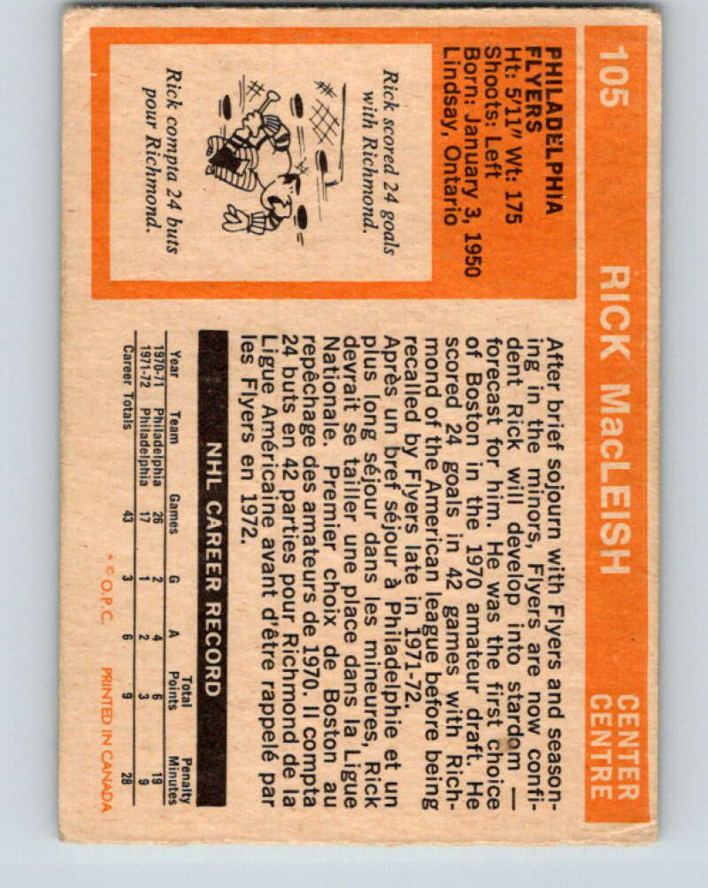 1972-73 O-Pee-Chee #105 Rick MacLeish Philadelphia Flyers V3757