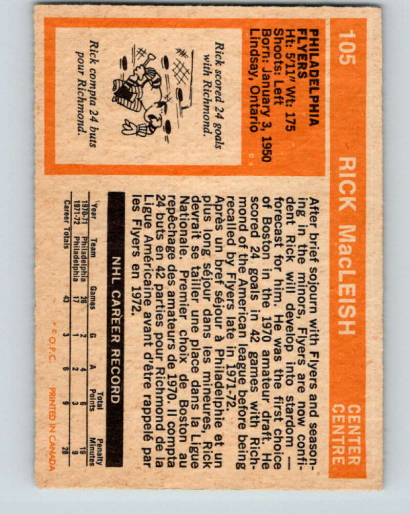 1972-73 O-Pee-Chee #105 Rick MacLeish Philadelphia Flyers V3759