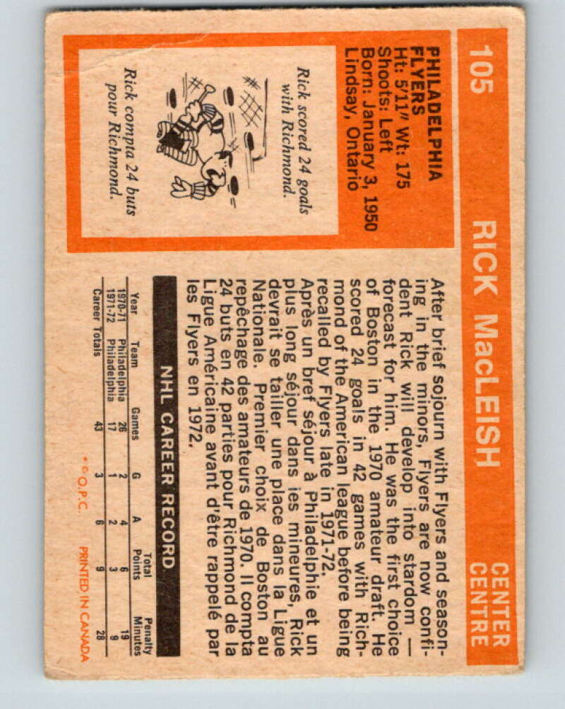 1972-73 O-Pee-Chee #105 Rick MacLeish Philadelphia Flyers V3760