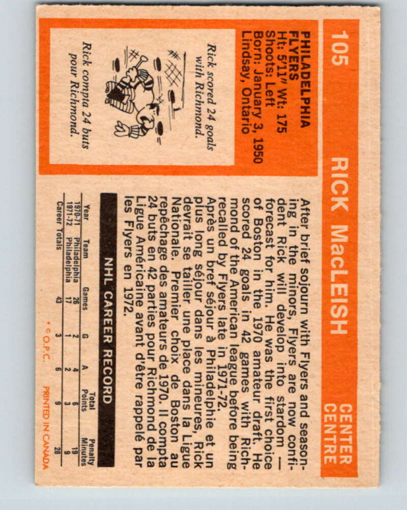 1972-73 O-Pee-Chee #105 Rick MacLeish Philadelphia Flyers V3761