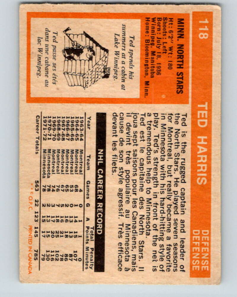 1972-73 O-Pee-Chee #118 Ted Harris Minnesota North Stars V3802