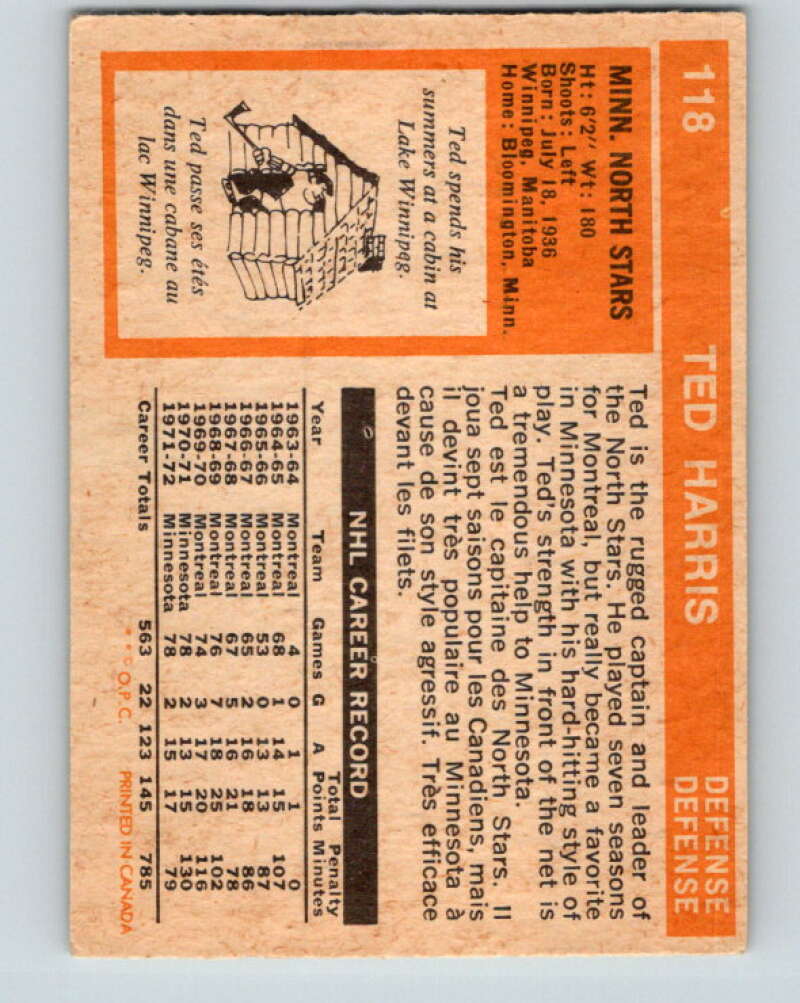1972-73 O-Pee-Chee #118 Ted Harris Minnesota North Stars V3803