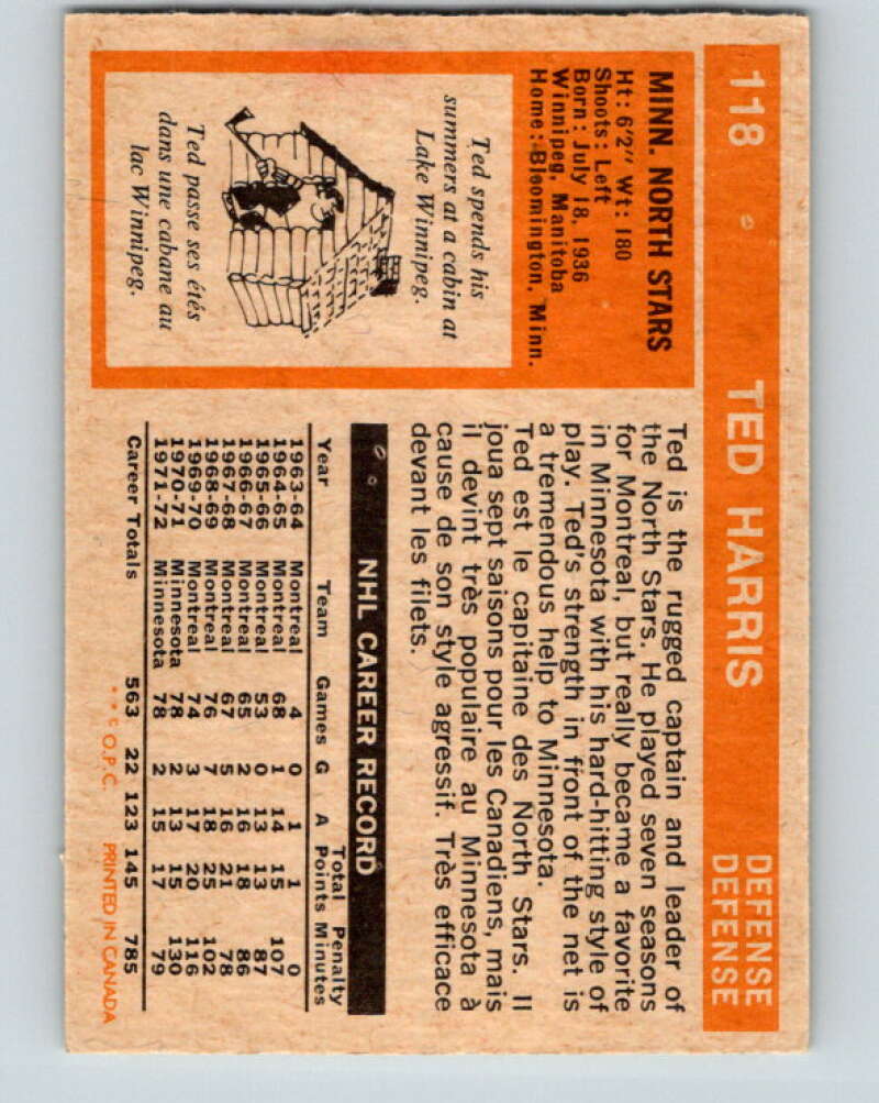 1972-73 O-Pee-Chee #118 Ted Harris Minnesota North Stars V3804