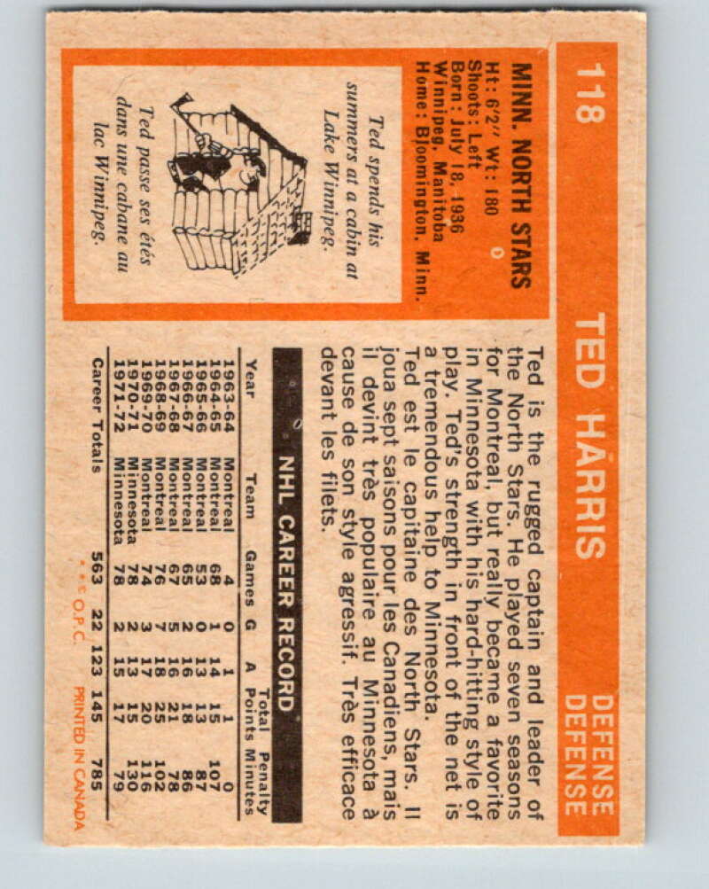 1972-73 O-Pee-Chee #118 Ted Harris Minnesota North Stars V3805