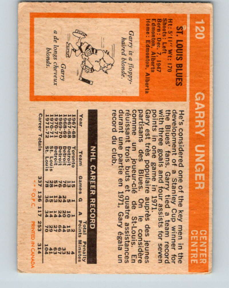 1972-73 O-Pee-Chee #120 Garry Unger St. Louis Blues V3808
