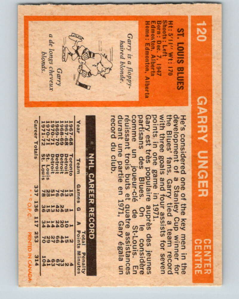 1972-73 O-Pee-Chee #120 Garry Unger St. Louis Blues V3809