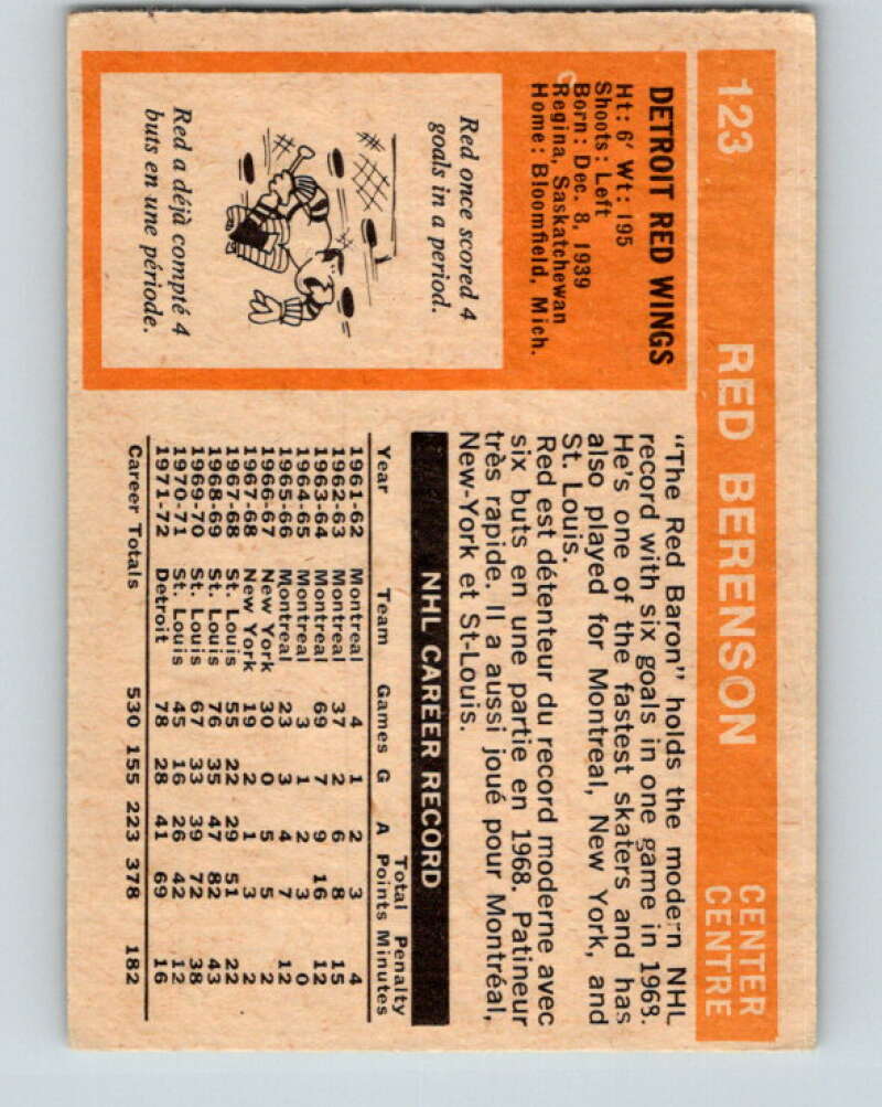 1972-73 O-Pee-Chee #123 Red Berenson Detroit Red Wings V3817