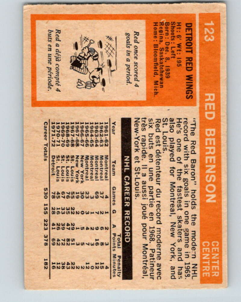 1972-73 O-Pee-Chee #123 Red Berenson Detroit Red Wings V3820