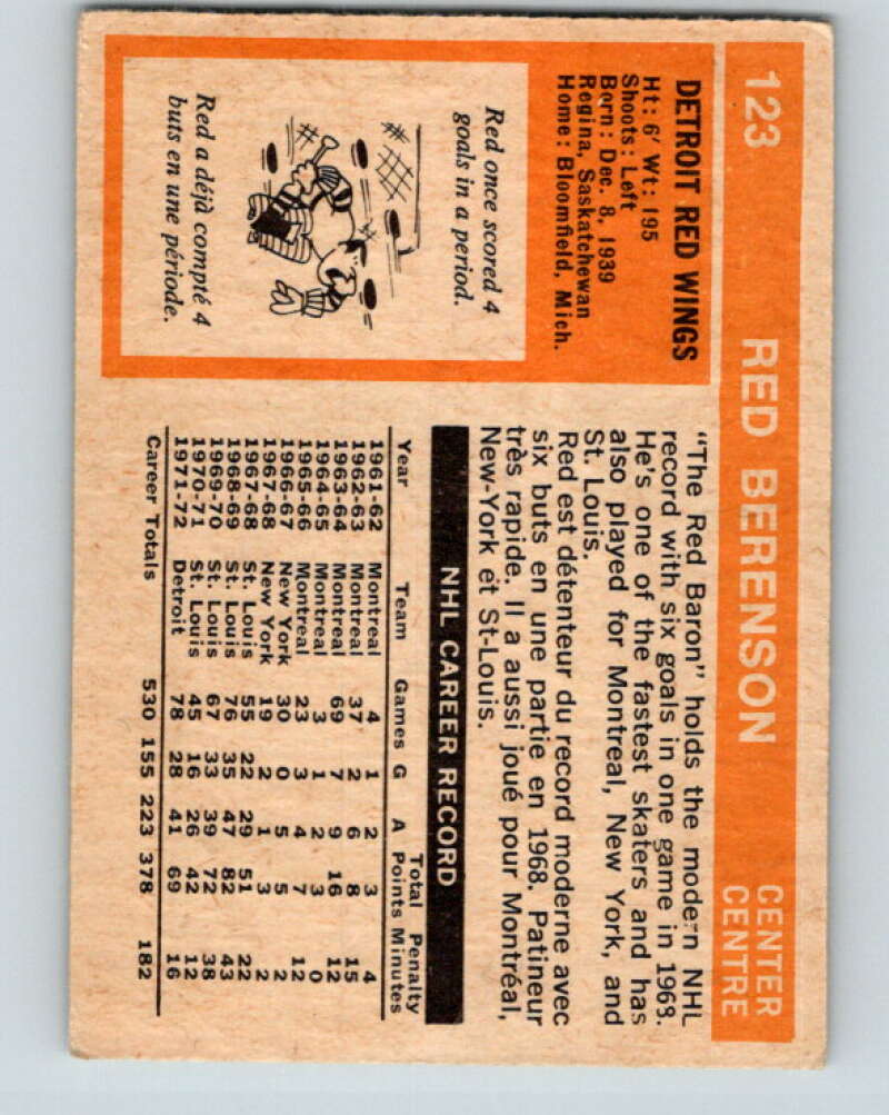 1972-73 O-Pee-Chee #123 Red Berenson Detroit Red Wings V3821