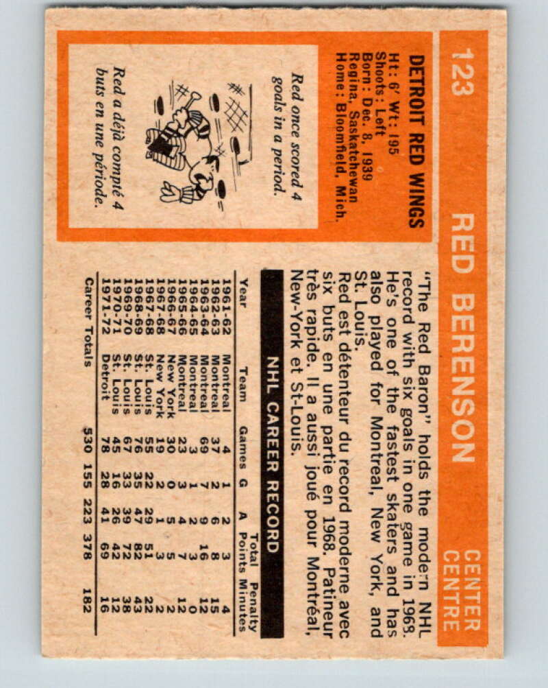 1972-73 O-Pee-Chee #123 Red Berenson Detroit Red Wings V3822