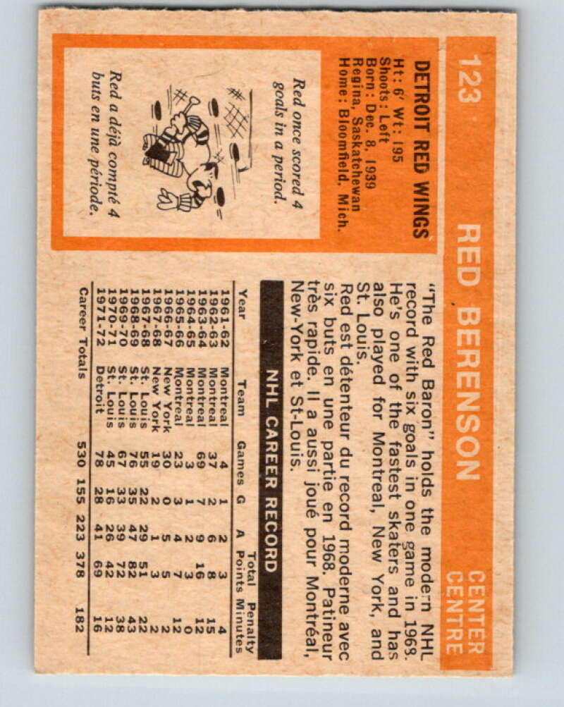 1972-73 O-Pee-Chee #123 Red Berenson Detroit Red Wings V3823