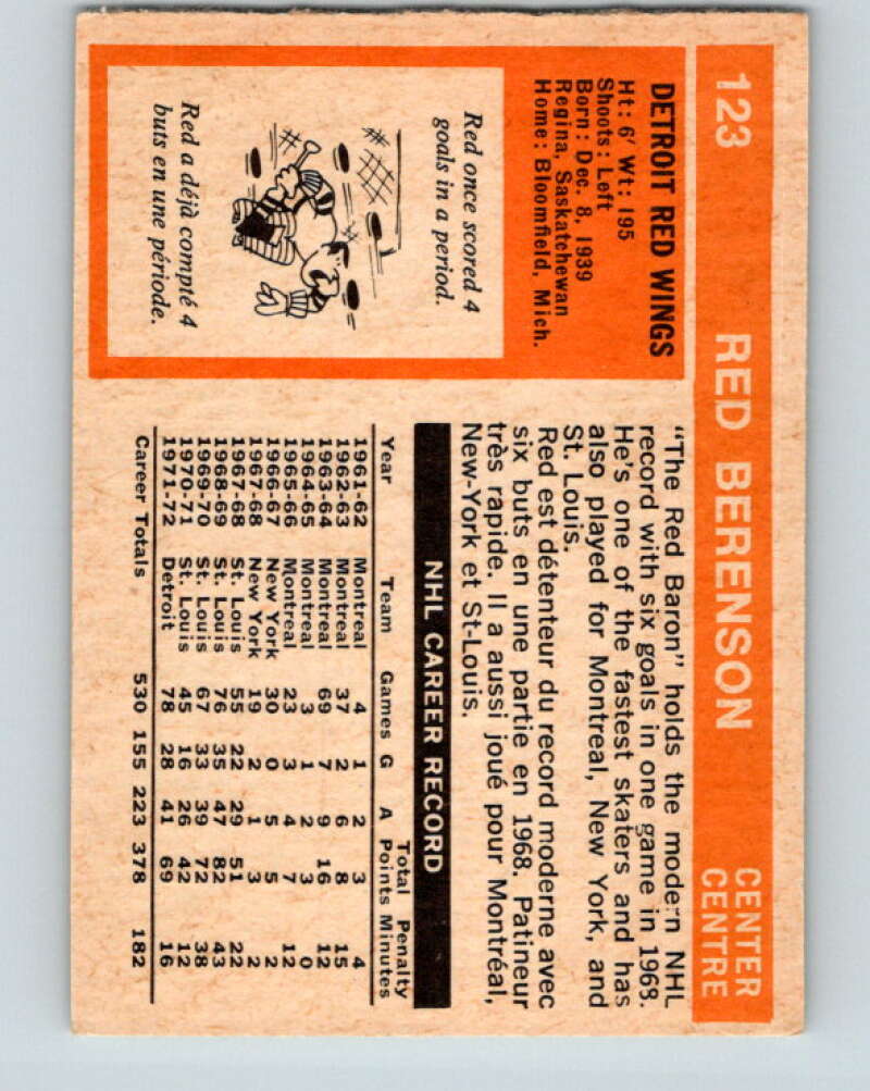 1972-73 O-Pee-Chee #123 Red Berenson Detroit Red Wings V3828