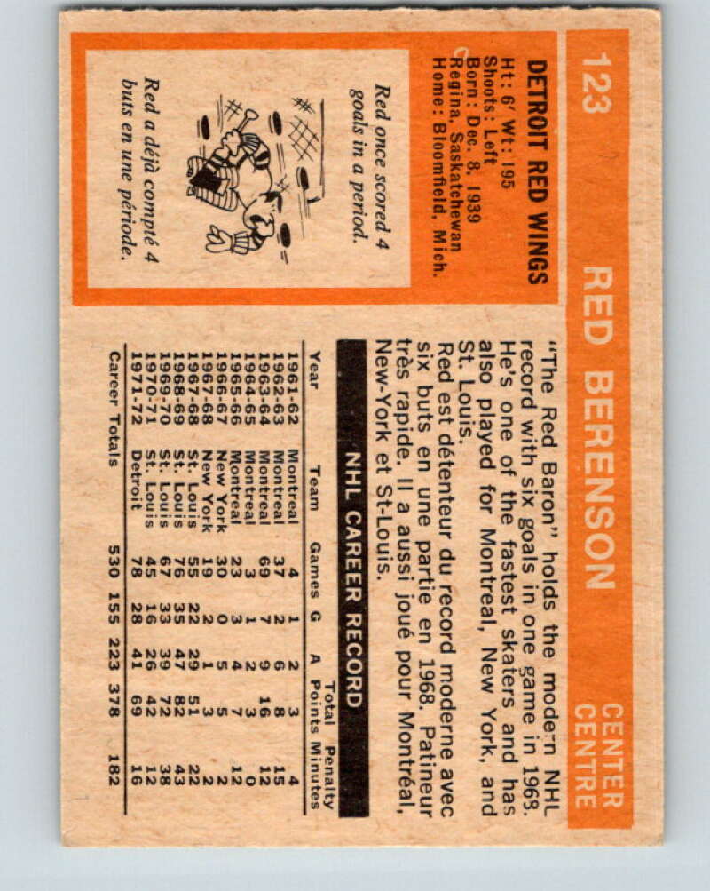 1972-73 O-Pee-Chee #123 Red Berenson Detroit Red Wings V3829
