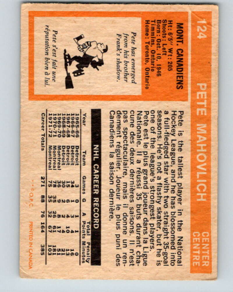 1972-73 O-Pee-Chee #124 Pete Mahovlich Montreal Canadiens V3830