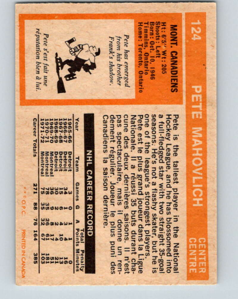 1972-73 O-Pee-Chee #124 Pete Mahovlich Montreal Canadiens V3833