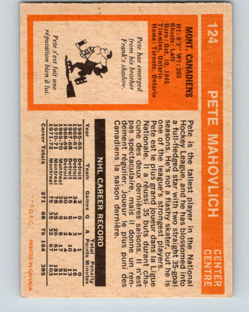 1972-73 O-Pee-Chee #124 Pete Mahovlich Montreal Canadiens V3834