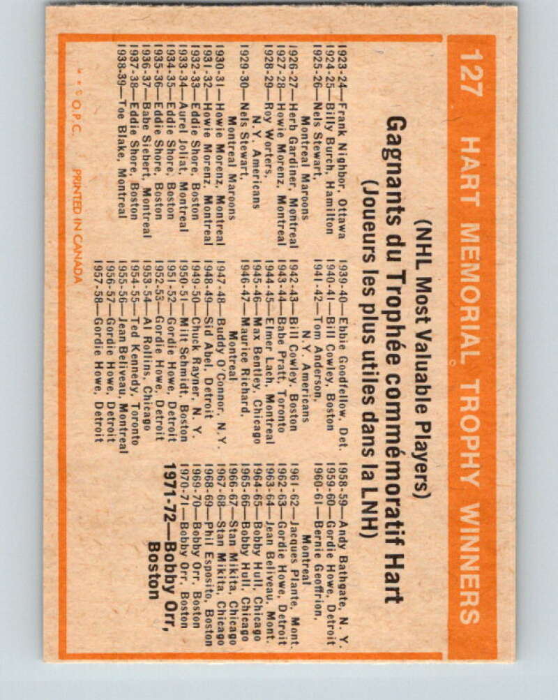 1972-73 O-Pee-Chee #127 Hart Trophy Winners V3844