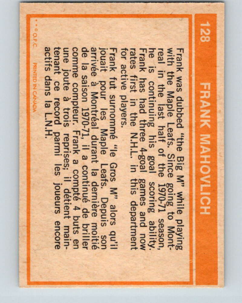 1972-73 O-Pee-Chee #128 Frank Mahovlich Montreal Canadiens V3846
