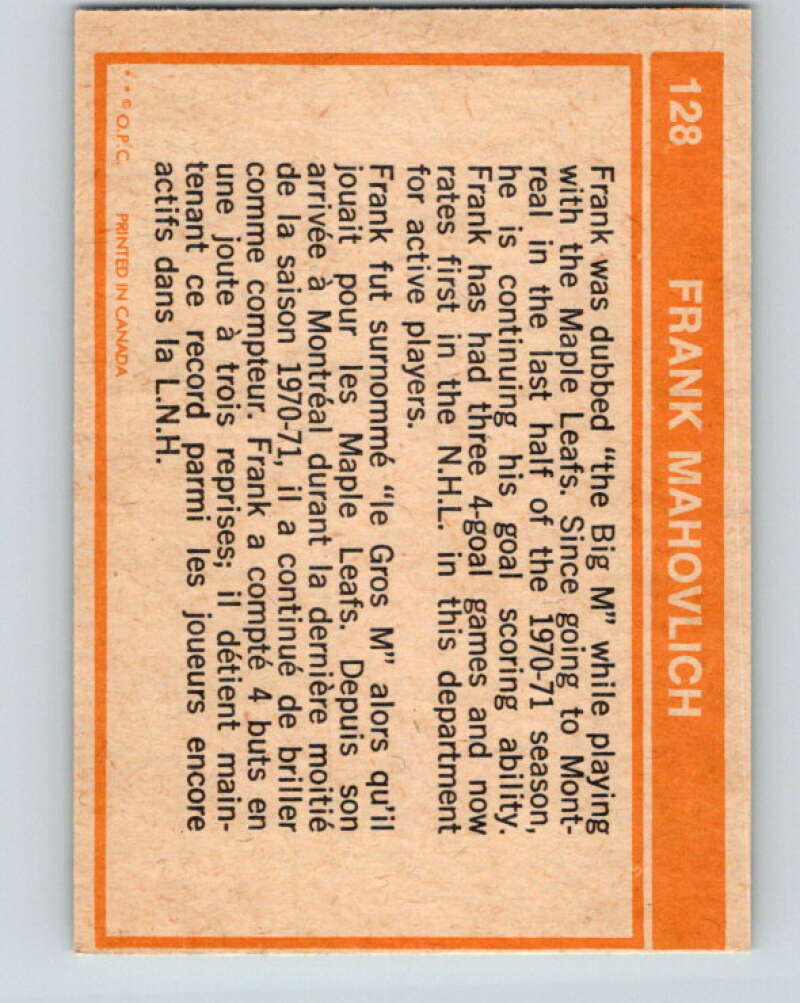1972-73 O-Pee-Chee #128 Frank Mahovlich Montreal Canadiens V3847