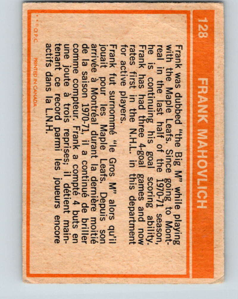 1972-73 O-Pee-Chee #128 Frank Mahovlich Montreal Canadiens V3848