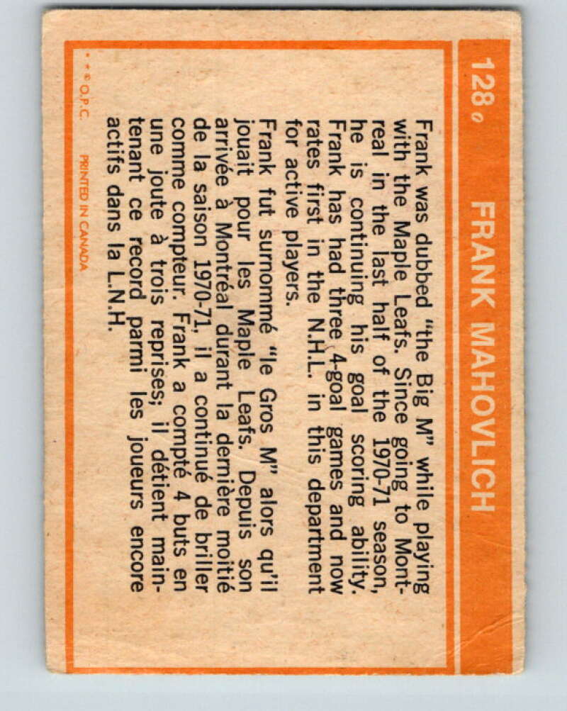 1972-73 O-Pee-Chee #128 Frank Mahovlich Montreal Canadiens V3850