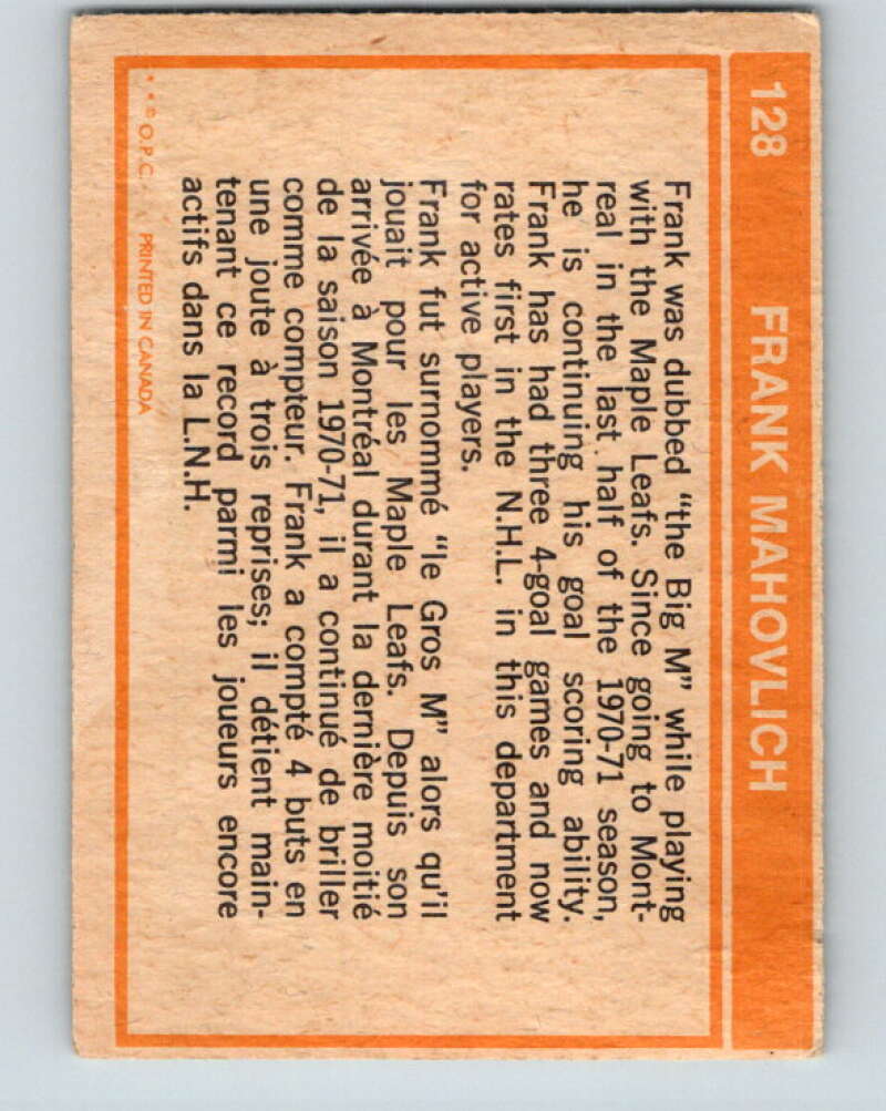 1972-73 O-Pee-Chee #128 Frank Mahovlich Montreal Canadiens V3851