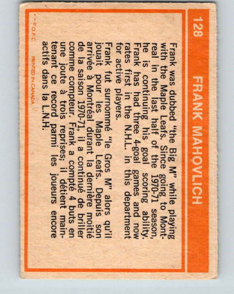 1972-73 O-Pee-Chee #128 Frank Mahovlich Montreal Canadiens V3852