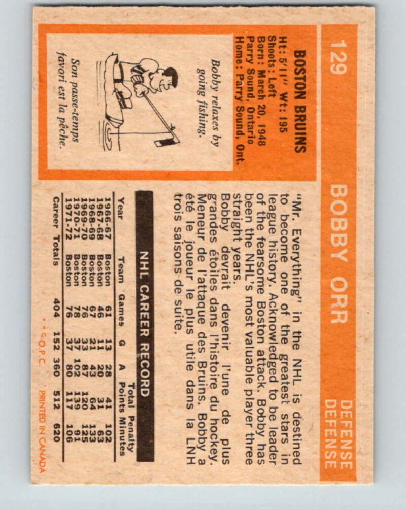 1972-73 O-Pee-Chee #129 Bobby Orr Boston Bruins V3853