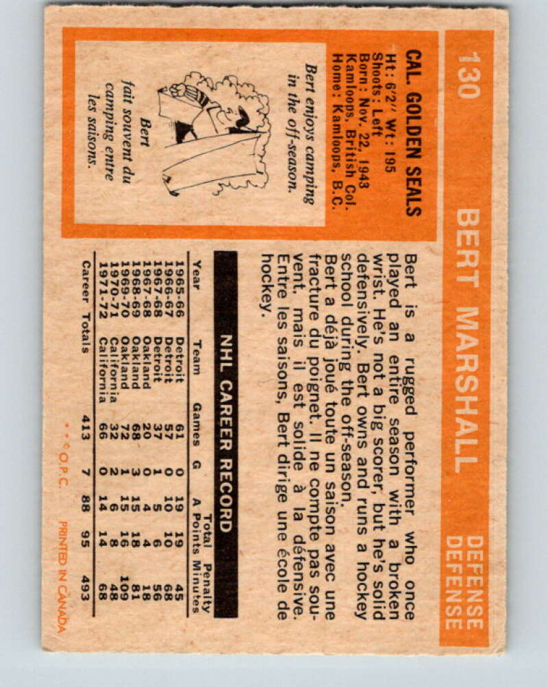 1972-73 O-Pee-Chee #130 Bert Marshall California Golden Seals V3855
