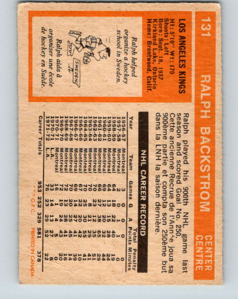 1972-73 O-Pee-Chee #131 Ralph Backstrom Los Angeles Kings V3856