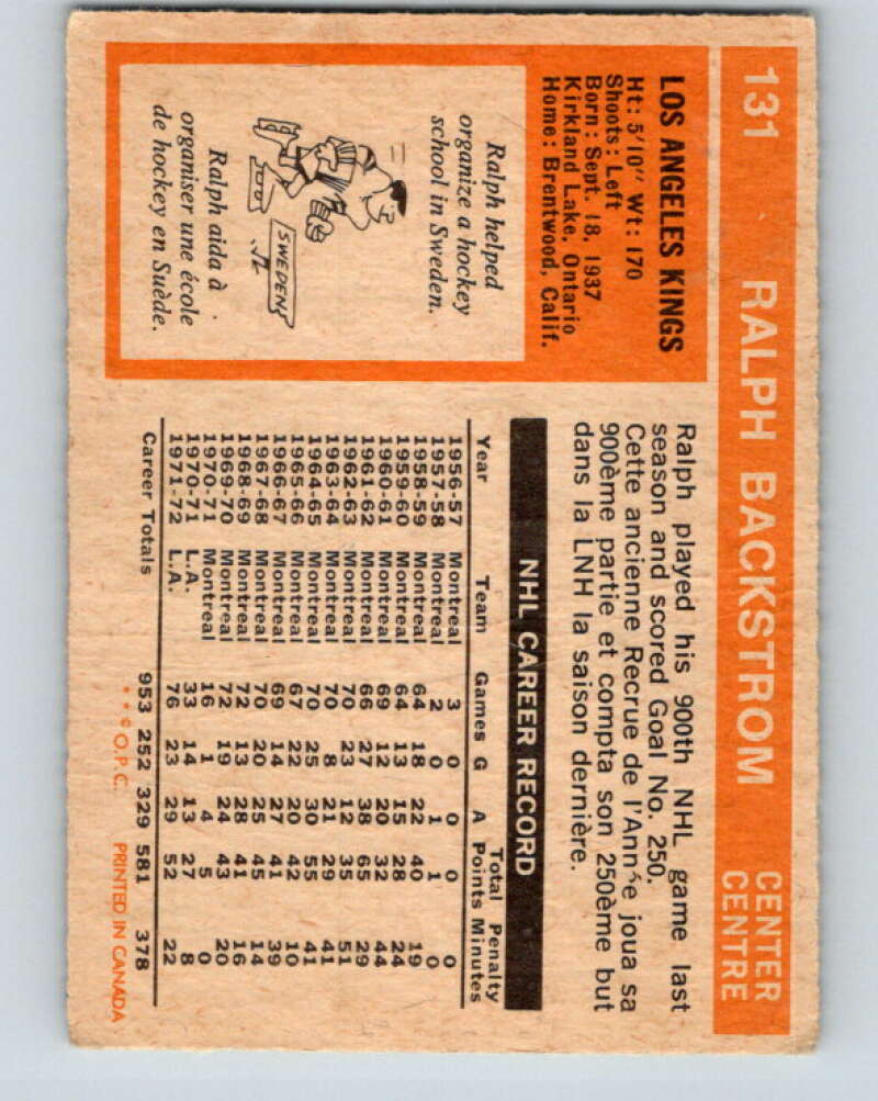 1972-73 O-Pee-Chee #131 Ralph Backstrom Los Angeles Kings V3859