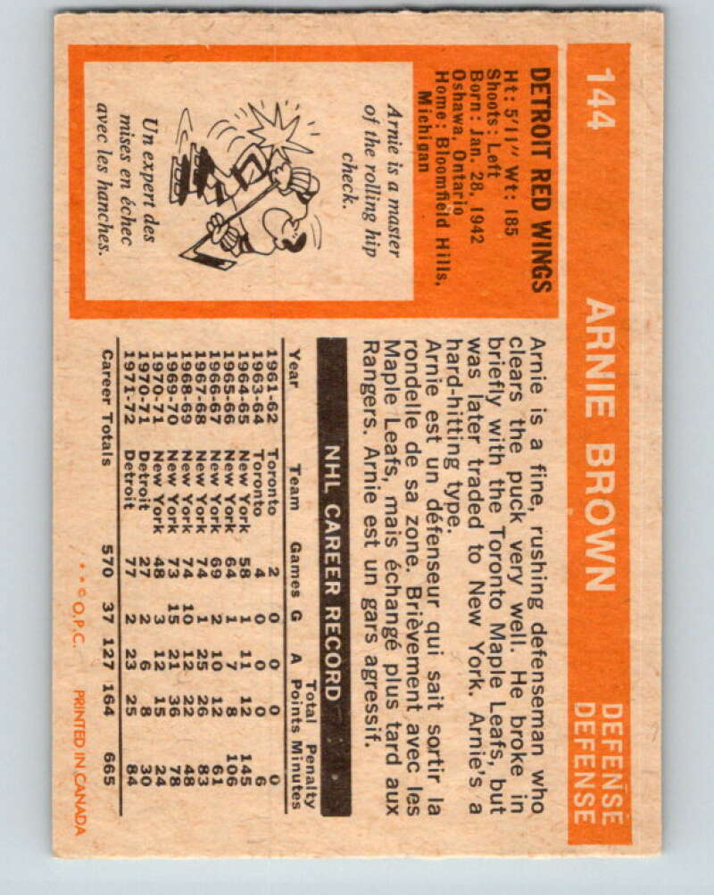 1972-73 O-Pee-Chee #144 Arnie Brown New York Islanders V3897