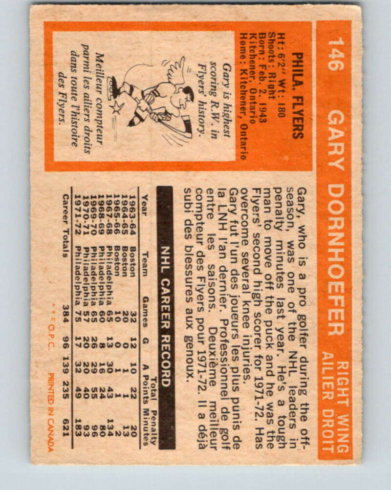 1972-73 O-Pee-Chee #146 Gary Dornhoefer Philadelphia Flyers V3903