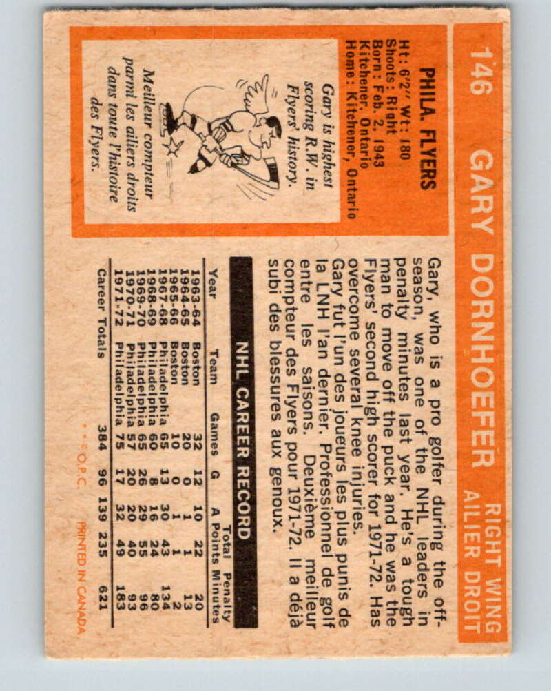1972-73 O-Pee-Chee #146 Gary Dornhoefer Philadelphia Flyers V3905