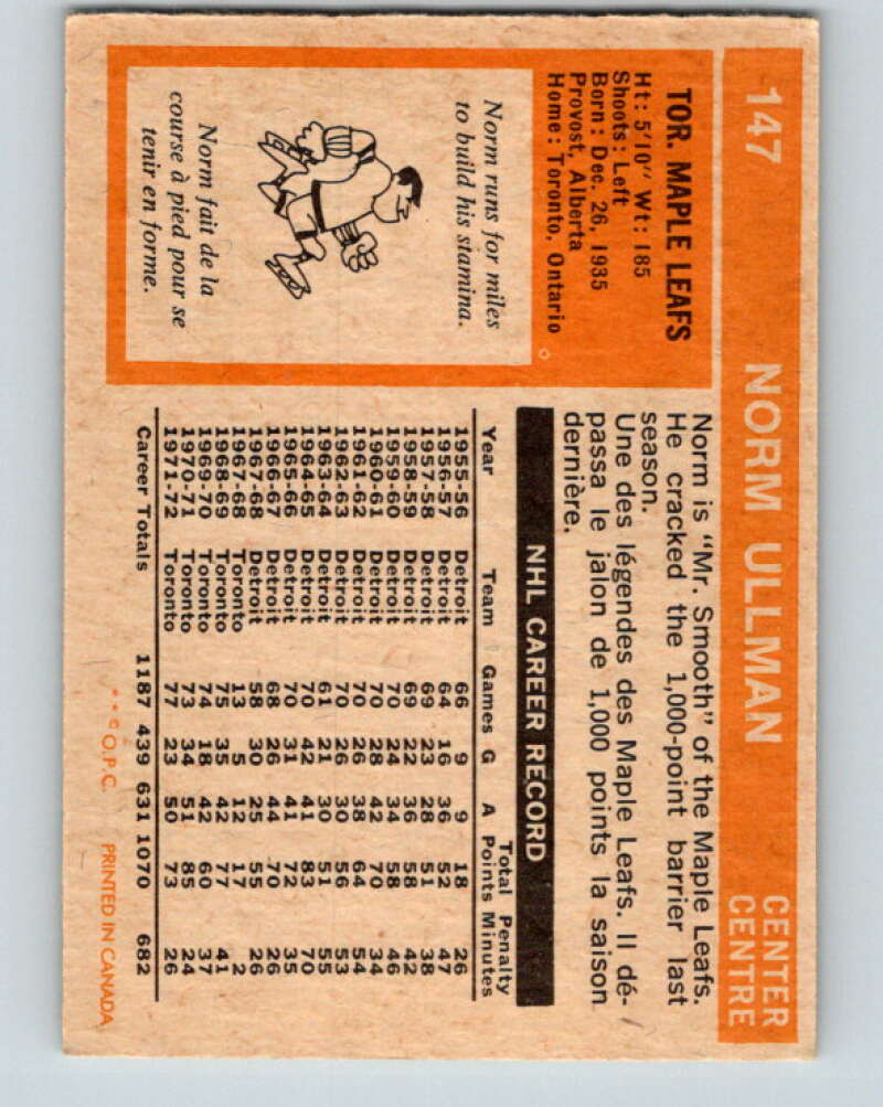 1972-73 O-Pee-Chee #147 Norm Ullman Toronto Maple Leafs V3906