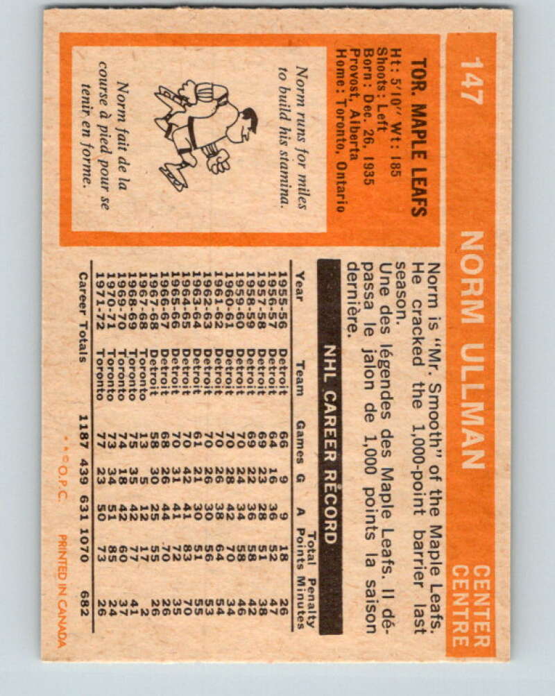 1972-73 O-Pee-Chee #147 Norm Ullman Toronto Maple Leafs V3907