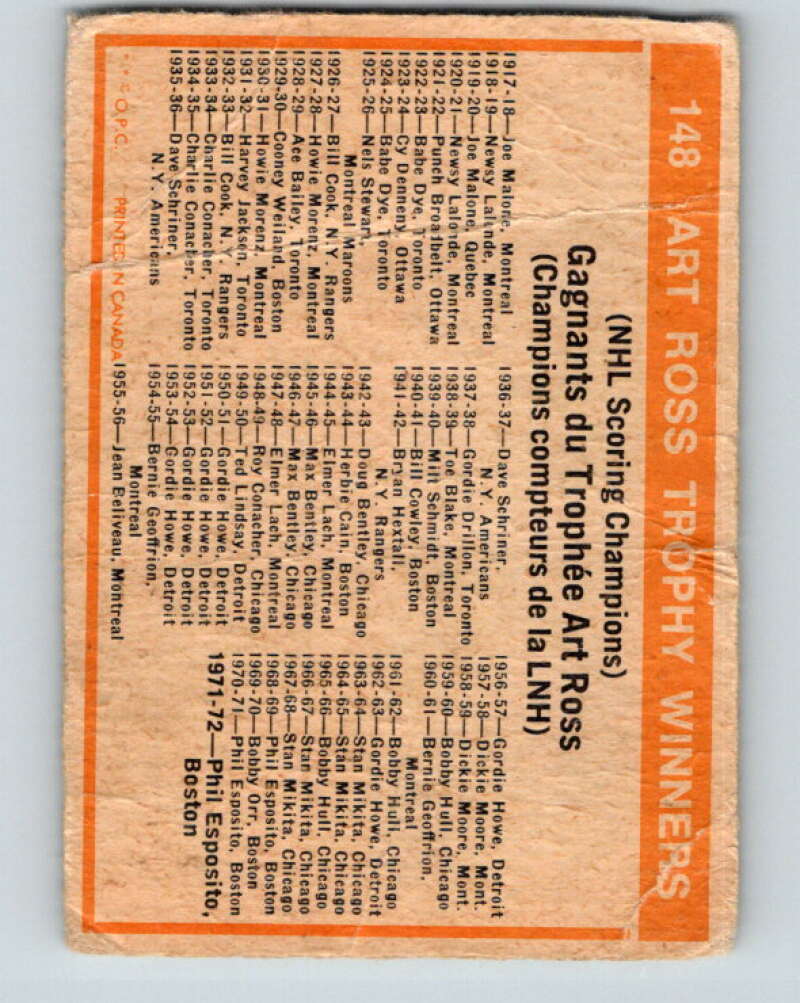1972-73 O-Pee-Chee #148 Art Ross Trophy Winners V3909