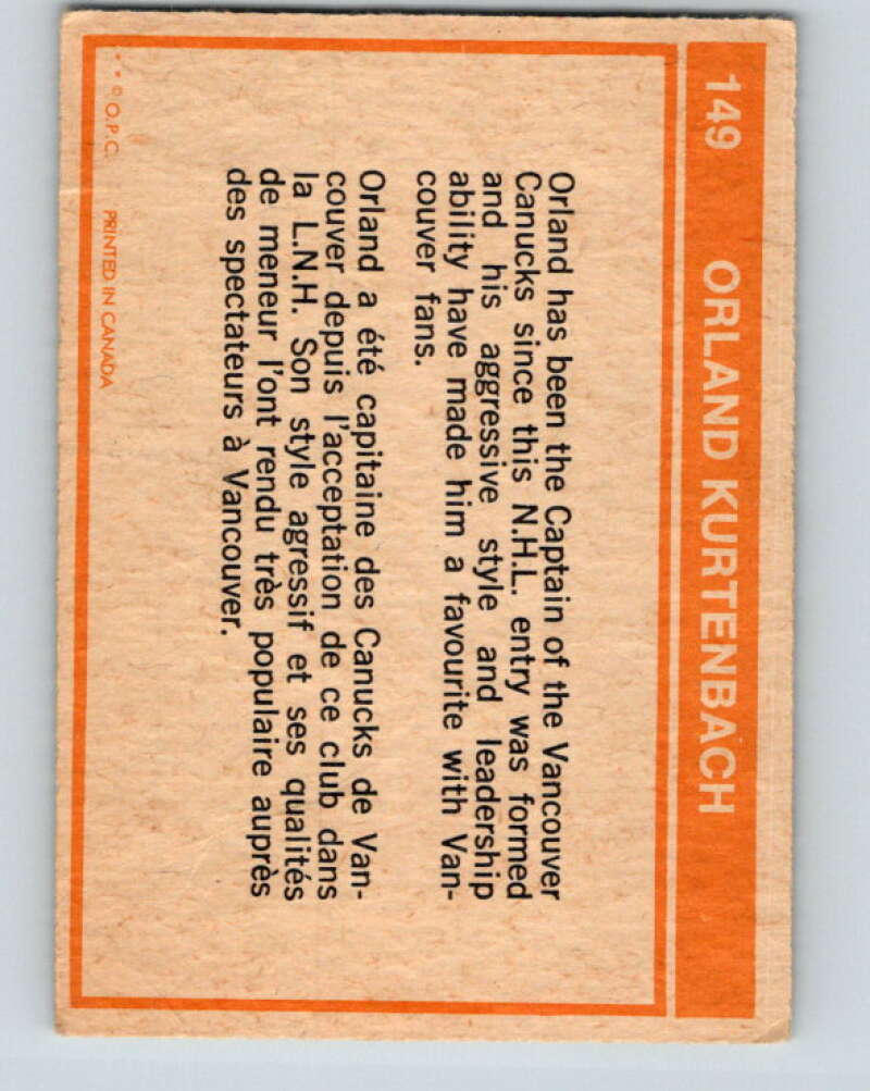1972-73 O-Pee-Chee #149 Orland Kurtenbach Vancouver Canucks V3911