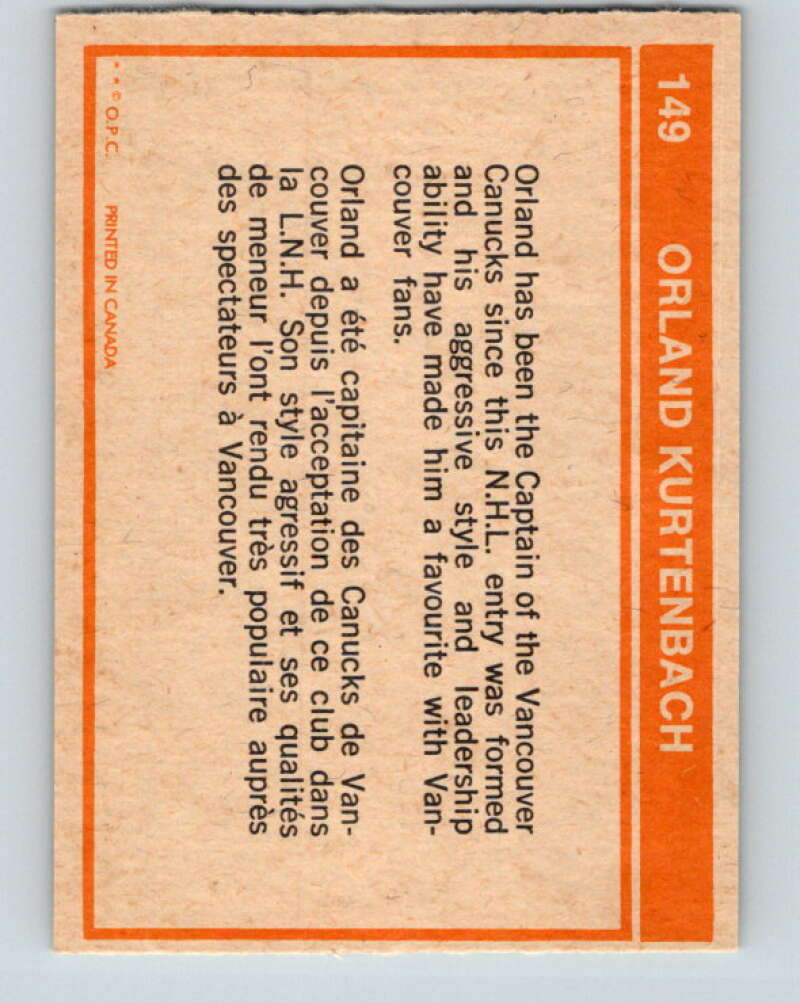 1972-73 O-Pee-Chee #149 Orland Kurtenbach Vancouver Canucks V3913