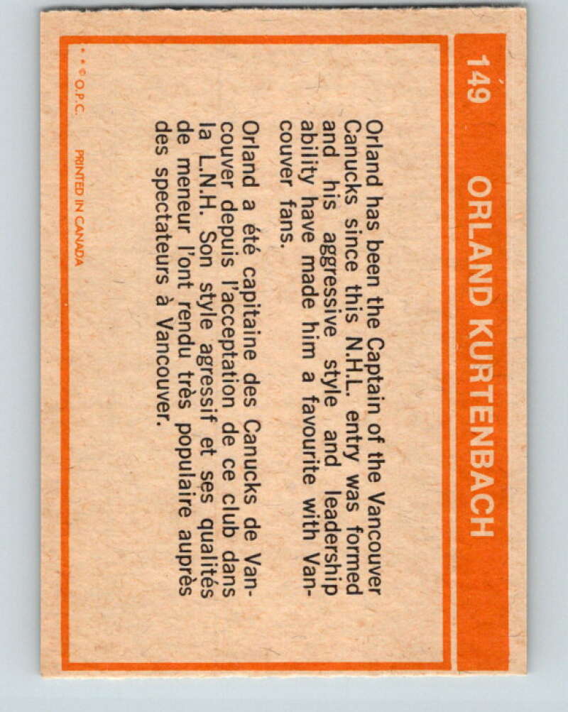 1972-73 O-Pee-Chee #149 Orland Kurtenbach Vancouver Canucks V3914