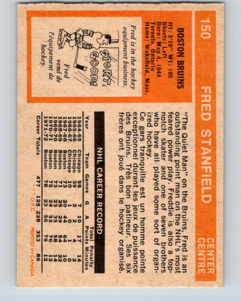 1972-73 O-Pee-Chee #150 Fred Stanfield Boston Bruins V3915