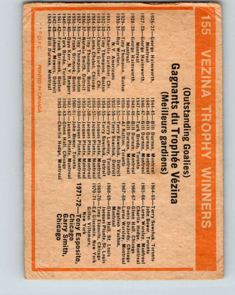 1972-73 O-Pee-Chee #155 Vezina Trophy Winners V3936