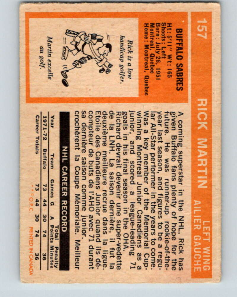 1972-73 O-Pee-Chee #157 Rick Martin Buffalo Sabres V3941