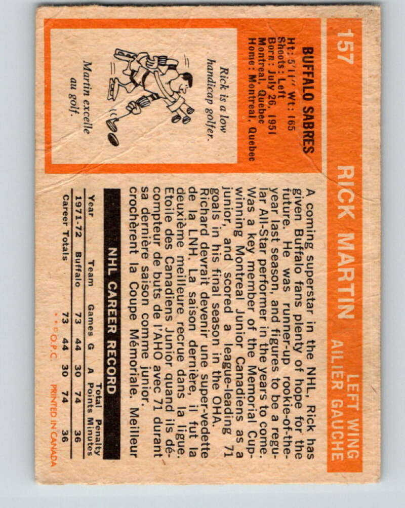 1972-73 O-Pee-Chee #157 Rick Martin Buffalo Sabres V3942