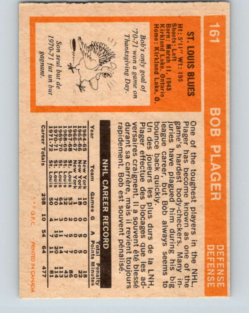 1972-73 O-Pee-Chee #161 Bob Plager St. Louis Blues V3953