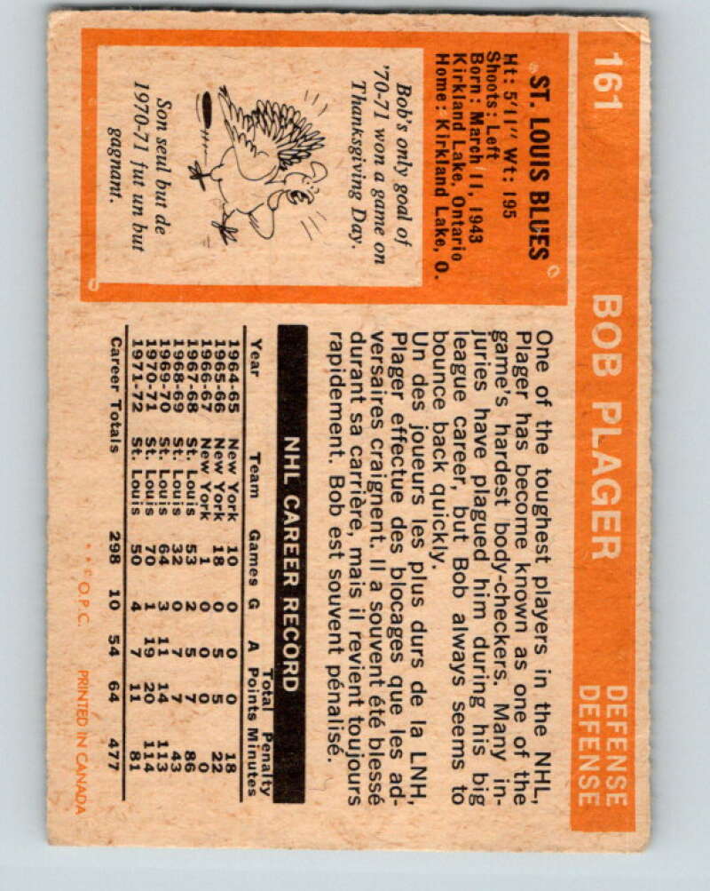 1972-73 O-Pee-Chee #161 Bob Plager St. Louis Blues V3954