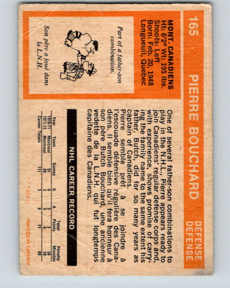 1972-73 O-Pee-Chee #165 Pierre Bouchard Montreal Canadiens V3969