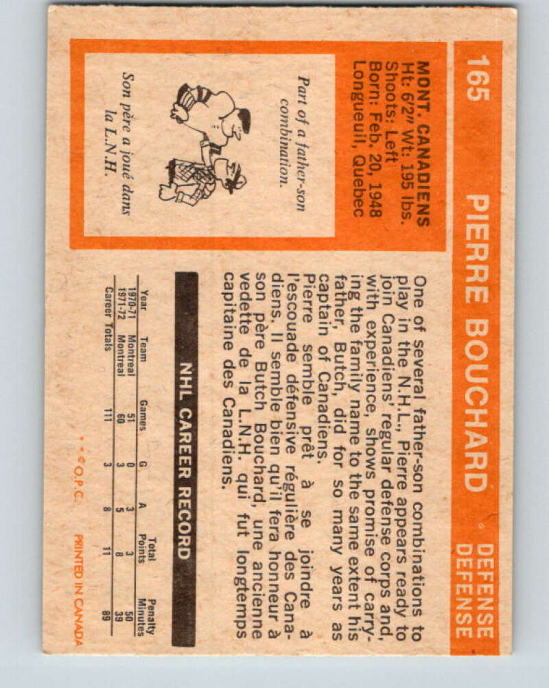 1972-73 O-Pee-Chee #165 Pierre Bouchard Montreal Canadiens V3970