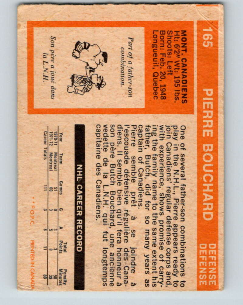 1972-73 O-Pee-Chee #165 Pierre Bouchard Montreal Canadiens V3971